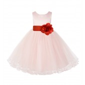 Blush Pink / PersimmonTulle Rattail Edge Flower Girl Dress Pageant Recital 829S