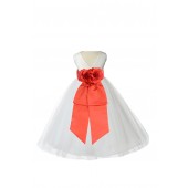 V-Neck Tulle Ivory/Persimmon Flower Girl Dress Wedding Pageant 108