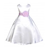 White/Pink A-Line Satin Flower Girl Dress Wedding Bridal 821T