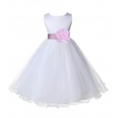 White/Pink Tulle Rattail Edge Flower Girl Dress Wedding Bridal 829S