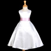 White/Pink A-Line Satin Flower Girl Dress Wedding Bridal 821S