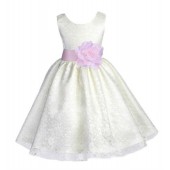 Ivory/Pink Floral Lace Overlay Flower Girl Dress Special Event 163S