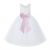 White / Pink V-Back Lace Flower Girl Dress Lace Tutu Dress 212NOFT