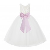Ivory / Pink V-Back Lace Flower Girl Dress Lace Tutu Dress 212NOFT