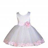 White/Pink Rose Petals Tulle Flower Girl Dress Wedding 305S