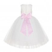Ivory / Pink Flower Floral Lace Flower Girl Dress White Ball Gown Lg7