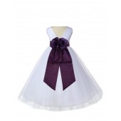 V-Neck Tulle White/Plum Flower Girl Dress Wedding Pageant 108