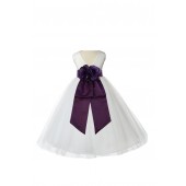 V-Neck Tulle Ivory/Plum Flower Girl Dress Wedding Pageant 108