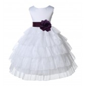 White/Plum Satin Shimmering Organza Flower Girl Dress Wedding 308S