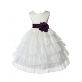 Ivory/Plum Satin Shimmering Organza Flower Girl Dress Pageant 308T
