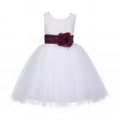 Ivory/Plum Lace Embroidery Tulle Flower Girl Dress Pageant 118