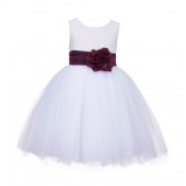 White/Plum Lace Embroidery Tulle Flower Girl Dress Wedding 118