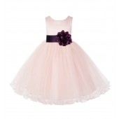 Blush Pink / Plum Tulle Rattail Edge Flower Girl Dress Pageant Recital 829S