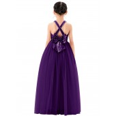 Purple Criss Cross Back Flower Girl Dress Seq3