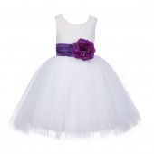 Ivory/Purple Lace Embroidery Tulle Flower Girl Dress Pageant 118
