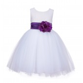 White/Purple Lace Embroidery Tulle Flower Girl Dress Wedding 118
