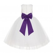 Ivory / Purple Flower Floral Lace Flower Girl Dress White Ball Gown Lg7