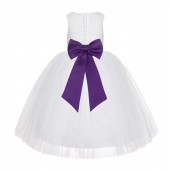 White / Purple Floral Lace Flower Girl Dress White Ball Gown Lg7