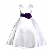 White/Purple A-Line Satin Flower Girl Dress Wedding Bridal 821T