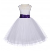 Ivory Floral Lace Bodice Tulle Purple Sequin Flower Girl Dress 153mh