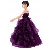 Purple Ruffle Organza Overlay Flower Girl Dress Seq5