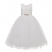 R1 Ivory Floral Lace Heart Cutout Flower Girl Dress 172R1