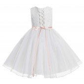 White / Blush Pink Lace Organza Flower Girl Dress 186R2