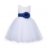 White/Royal Blue Lace Embroidery Tulle Flower Girl Dress Wedding 118