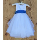 White/Royal Blue Satin Bodice Shimmering Organza Flower Girl Dress J012