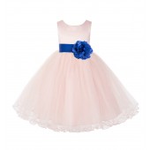 Blush Pink / Royal Blue Tulle Rattail Edge Flower Girl Dress Pageant Recital 829S
