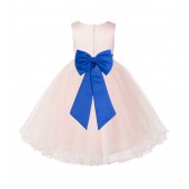 Blush PInk / Royal Blue Tulle Rattail Edge Flower Girl Dress Wedding Bridesmaid 829T