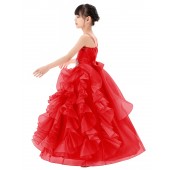 Red Ruffle Organza Overlay Flower Girl Dress Seq5