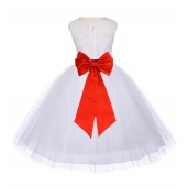 Ivory/Red Floral Lace Bodice Tulle Flower Girl Dress Bridesmaid 153T