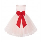 Blush PInk / Red Tulle Rattail Edge Flower Girl Dress Wedding Bridesmaid 829T