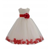 Ivory/Red Tulle Rose Petals Flower Girl Dress Recital 302a