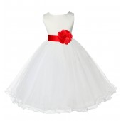 Ivory/Red Tulle Rattail Edge Flower Girl Dress Pageant Recital 829S
