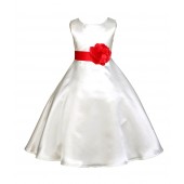 Ivory/Red A-Line Satin Flower Girl Dress Pageant Reception 821T