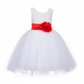 Ivory/Red Lace Embroidery Tulle Flower Girl Dress Pageant 118