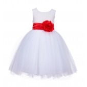 White/Red Lace Embroidery Tulle Flower Girl Dress Wedding 118