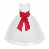 White / Red Floral Lace Flower Girl Dress White Ball Gown Lg7