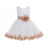 White/ Rose Gold Rose Petals Tulle Flower Girl Dress Wedding 305T