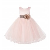 Blush Pink /Rose gold Tulle Rattail Edge Flower Girl Dress Pageant Recital 829S