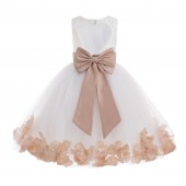 Ivory / Rose Gold Floral Lace Heart Cutout Flower Girl Dress with Petals 185T