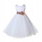 White/Rose Gold Tulle Rattail Edge Flower Girl Dress Wedding Bridal 829S