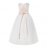 Ivory / Rose Gold A-Line Tulle Lace Flower Girl Dress 178R4