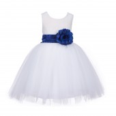 Ivory/Royal Blue Lace Embroidery Tulle Flower Girl Dress Pageant 118