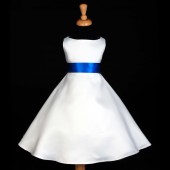 White/Royal Blue A-Line Satin Flower Girl Dress Wedding Bridal 821S