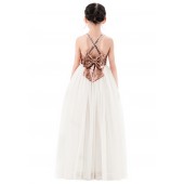 Rose Gold / White Criss Cross Back Flower Girl Dress Seq3
