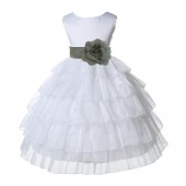 White/Sage Satin Shimmering Organza Flower Girl Dress Pageant 308T