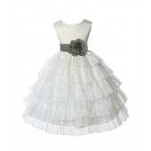 Ivory/Sage Satin Shimmering Organza Flower Girl Dress Pageant 308T